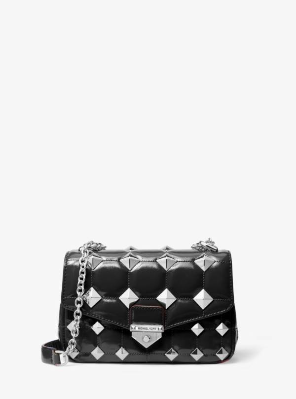 Damske Taška Cez Rameno Michael Kors Soho Small Studded Quilted Patent Leather Čierne - Kabelky Michael Kors Vypredaj | BLYQA-4762